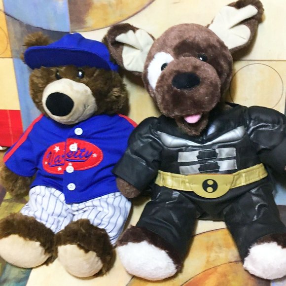 (2) Build a Bear Plush Toys Stuffed Animals Varsity Baseball Bear & Batman Dog - Picture 1 of 8